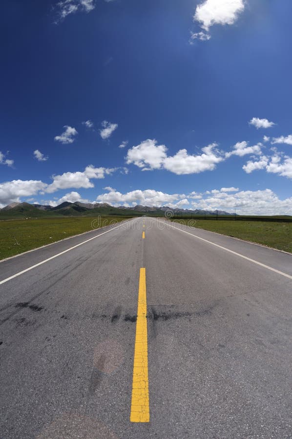 Straight road under blue sky in Qinghai,China. Straight road under blue sky in Qinghai,China.