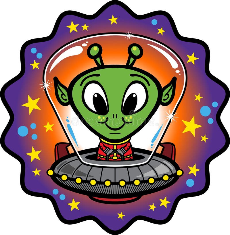 Alienígena. Monstro Extraterrestre Com Cabeça Verde E Olhos Grandes.  Marciano E UFO. Criatura Espacial E Visitante. Cone De Ficção Científica.  Ilustração Plana De Desenhos Animados Em Círculo Royalty Free SVG,  Cliparts, Vetores