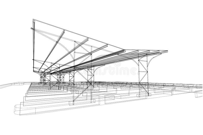 Estratto all'aperto della struttura di parcheggio, 3d illustrazione, disegno di architettura