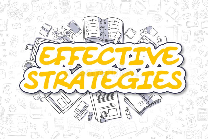 Cartoon Illustration of Effective Strategies, Surrounded by Stationery. Business Concept for Web Banners, Printed Materials. Cartoon Illustration of Effective Strategies, Surrounded by Stationery. Business Concept for Web Banners, Printed Materials.