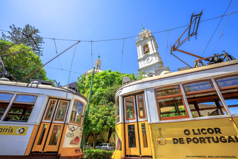 Estrela Basilica and Tram 28 stock images Estrela Basilica and Tram 28 stock images