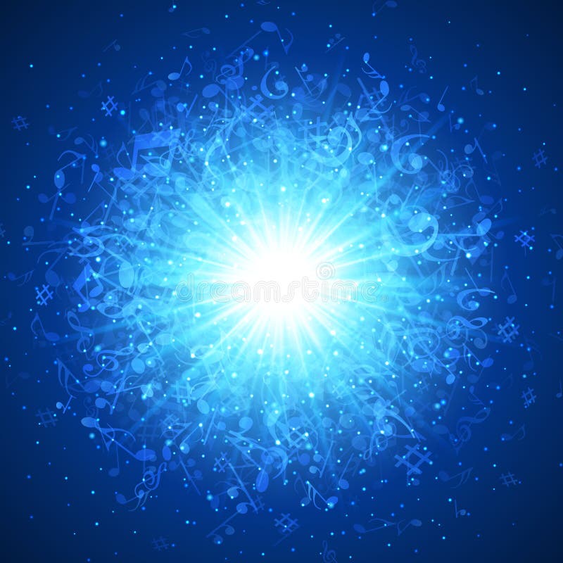 Estrela brilhante feita de notas musicais ilustração vetorial. luz azul deslumbrante com símbolos voadores de música. ilustração royalty free
