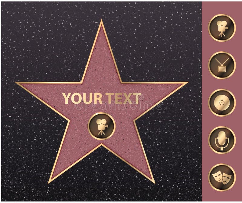 Estrela de Hollywood na fama da celebridade do bulevar da caminhada Vector o sinal da câmera da estrela de Hollywood do ouro do a Estrela de Hollywood na fama da celebridade do bulevar da caminhada Vector o sinal da câmera da estrela de Hollywood do ouro do a