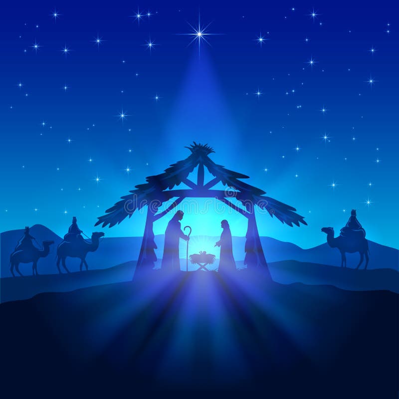 Estrela Do Natal E Nascimento De Jesus Ilustração do Vetor - Ilustração de  feriado, azul: 63123920