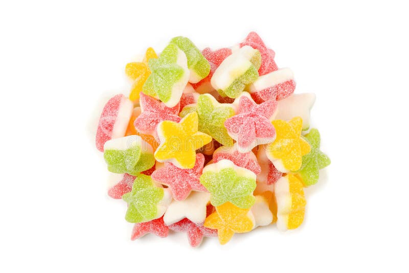 Estrelas de geleia suculentas e coloridas doces isolados em branco Gomas imagem de stock royalty free Estrelas de geleia suculentas e coloridas doces isolados em branco Gomas imagem de stock royalty free