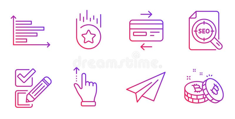 Estrella de lealtad, gesto de pantalla tÃ¡ctil y conjunto de iconos de caja de verificaciÃ³n. SeÃ±ales horizontales de grÃ¡fico, p ilustración del vector