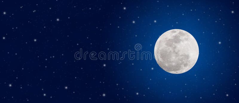 Estrellas brillantes de la Luna Llena y del centelleo en bandera azul marino del cielo nocturno