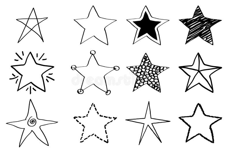 Doodle stars set in black and white. Doodle stars set in black and white