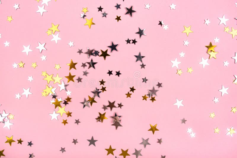 Estrellas Doradas Y Plateadas De Fondo Rosa Pastel Imagen de archivo -  Imagen de lujo, plata: 160138909