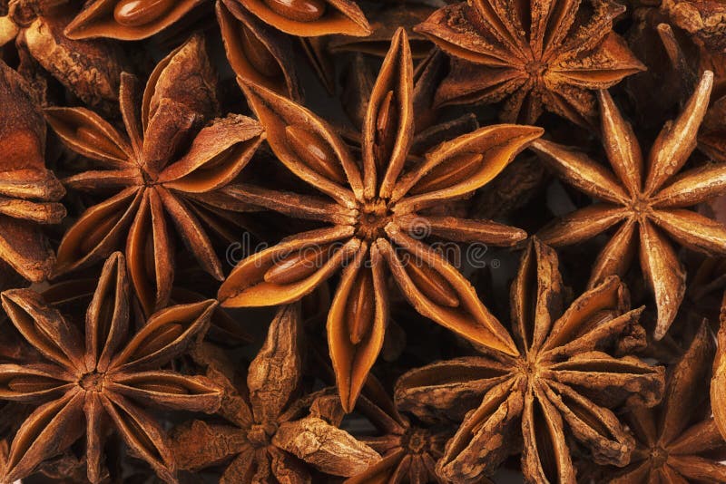 Estremamente vicino su su un mucchio delle stelle dell'anice Macro fotografie stock