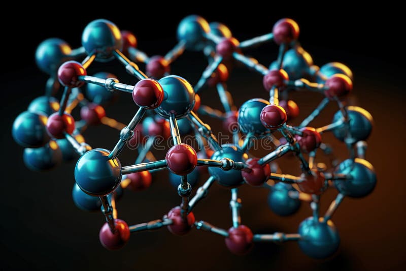 Estructura molecular modelo 3d moléculas y latencias de cristal molecular ilustración ai generativo. Una estructura molecular moléculas modelo 3d y latencias de cristal molecular ilustración ai generativo
