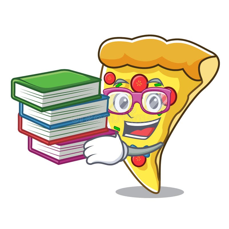 Student with book pizza slice mascot cartoon vector illustration. Student with book pizza slice mascot cartoon vector illustration
