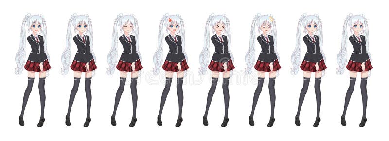 Personagem de comprimento total para romance visual do jogo. garota de  mangá de anime, personagem de desenho animado em estilo japonês. menina da  escola em um terno de marinheiro, saia azul