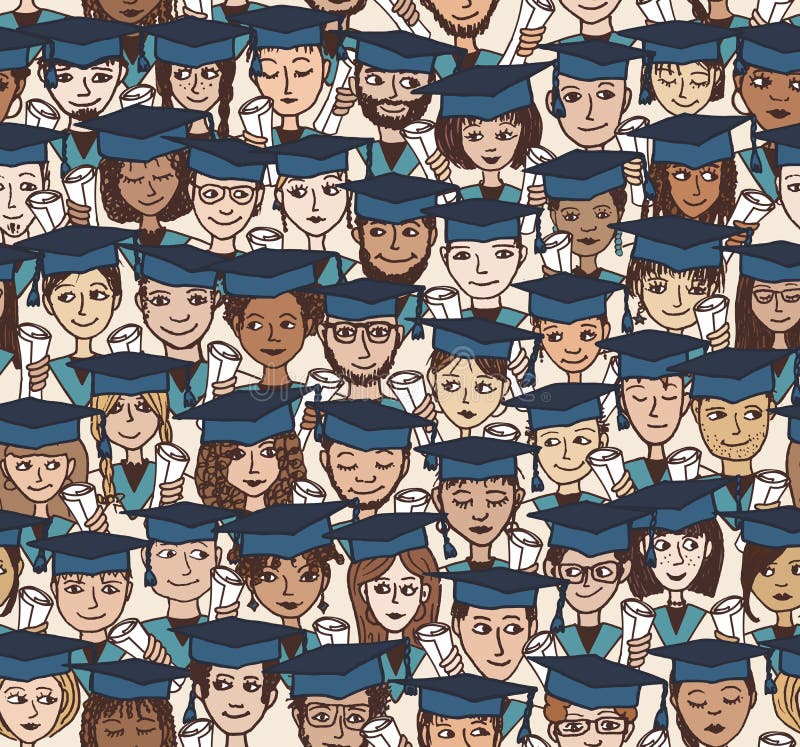 Estudantes pequenos com tampões da graduação ilustração royalty free Estudantes pequenos com tampões da graduação ilustração royalty free