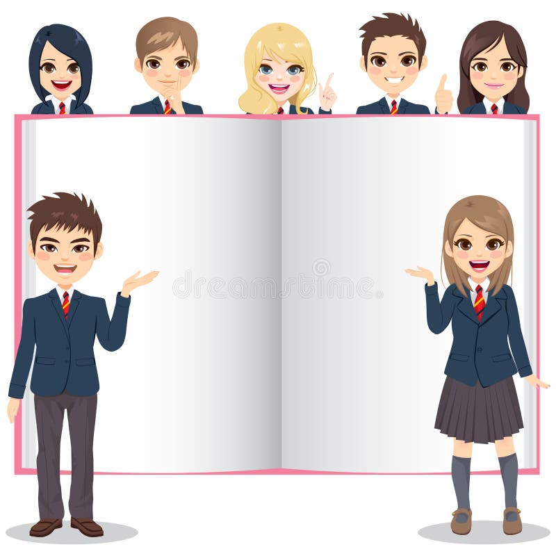 Estudantes que apresentam o livro vazio branco ilustração royalty free Estudantes que apresentam o livro vazio branco ilustração royalty free