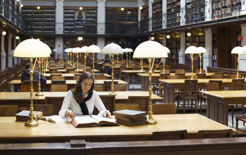 Estudiante bonito que estudia en biblioteca fotografía de archivo Estudiante bonito que estudia en biblioteca fotografía de archivo