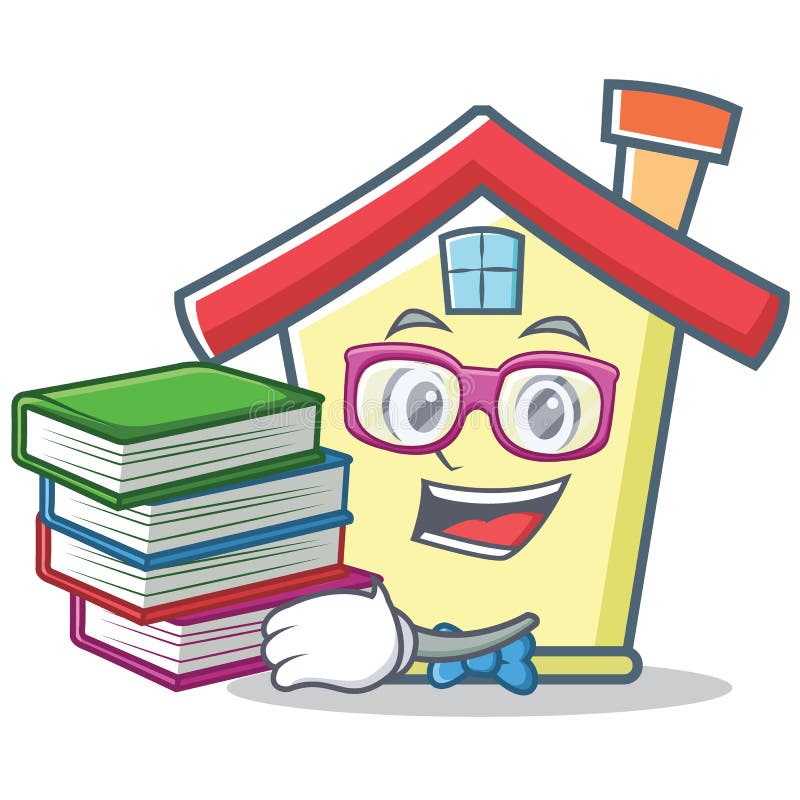 Estudiante con estilo de la historieta del carácter de la casa del libro ilustración del vector