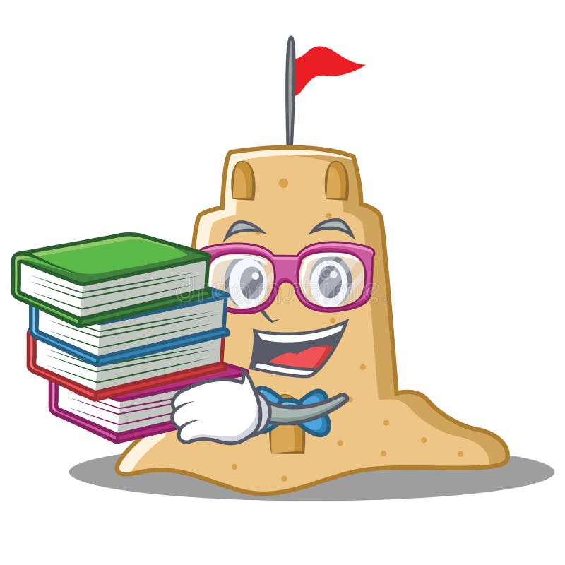 Estudiante con estilo de la historieta del carácter del castillo de arena del libro ilustración del vector Estudiante con estilo de la historieta del carácter del castillo de arena del libro ilustración del vector