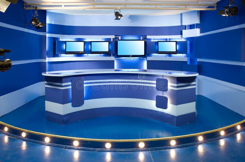 Estudio azul de la televisión fotos de archivo Estudio azul de la televisión fotos de archivo