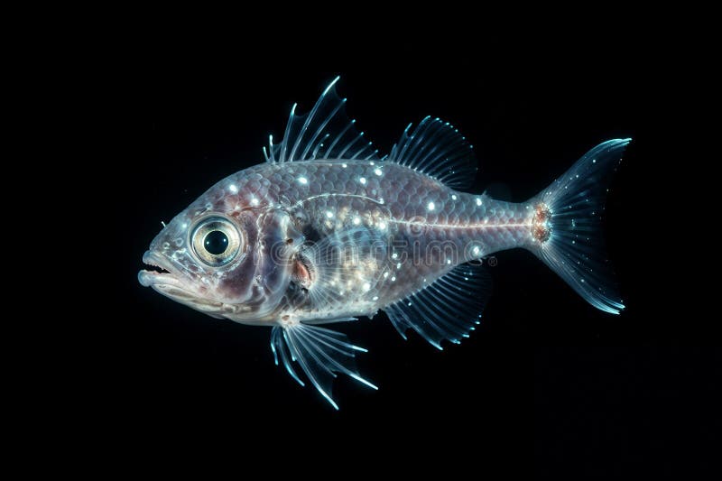 Estudio de anatomía de fondo negro de cola azul de ojo oscuro de peces traslúcidos libre illustration