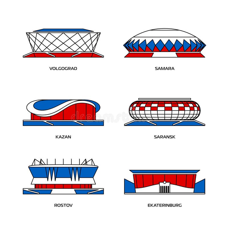 Estádios do esporte em Rússia 2018 ilustração stock Estádios do esporte em Rússia 2018 ilustração stock