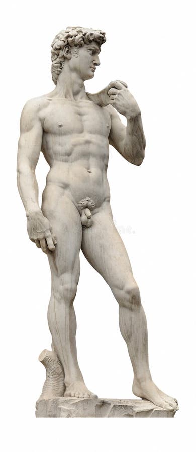 Estátua de David pelo escultor antigo Michelangelo isolado no branco. Florença, Itália. foto de stock Estátua de David pelo escultor antigo Michelangelo isolado no branco. Florença, Itália. foto de stock