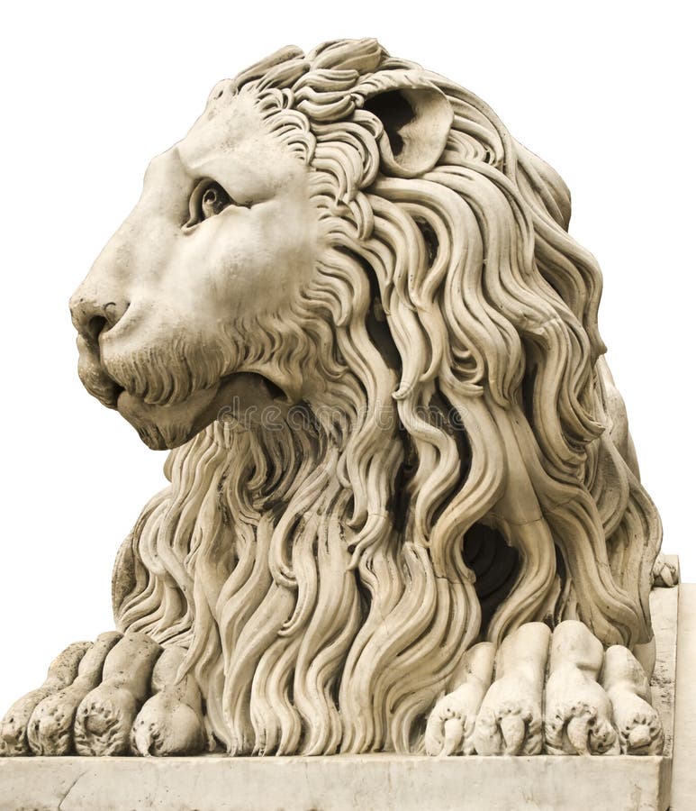 Estátua de mármore antiga de um leão masculino imagens de stock Estátua de mármore antiga de um leão masculino imagens de stock