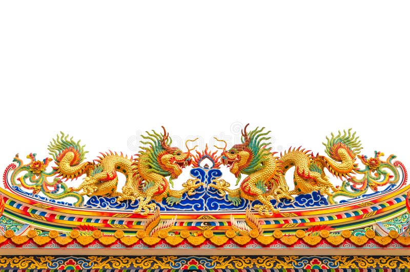 Estátuas douradas gêmeas do dragão no estilo chinês imagens de stock royalty free Estátuas douradas gêmeas do dragão no estilo chinês imagens de stock royalty free