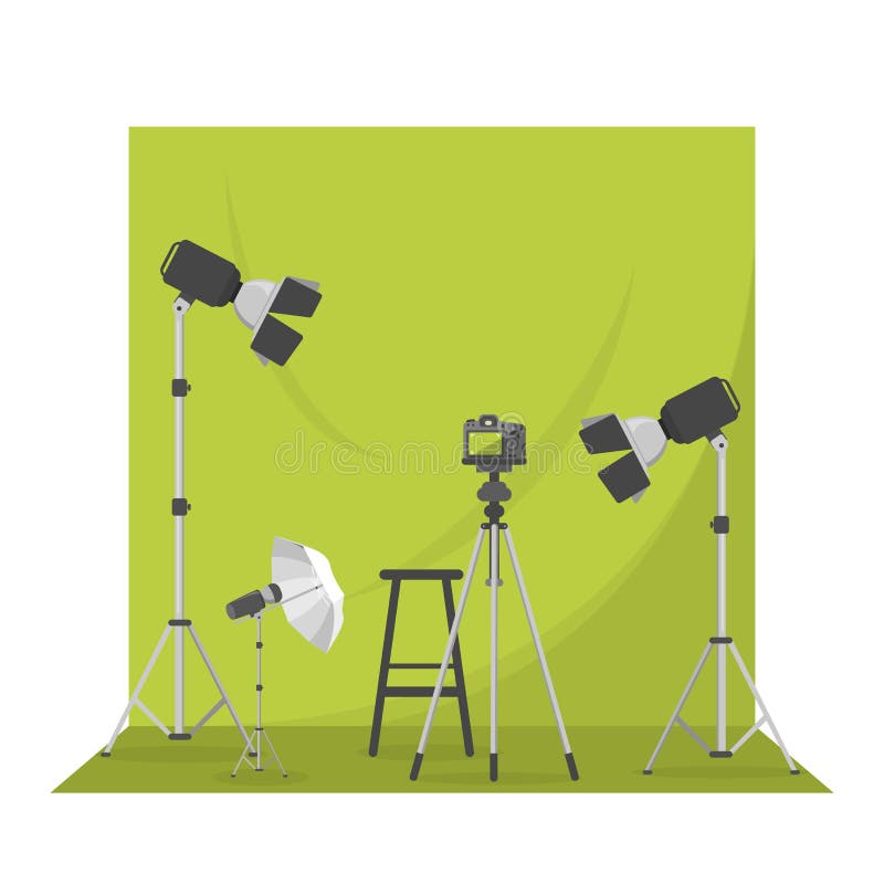 Estúdio vazio da foto com fundo verde fotografia ilustração stock Estúdio vazio da foto com fundo verde fotografia ilustração stock
