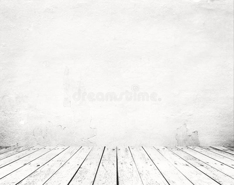 Esvazie um interior branco da sala do vintage - muro de cimento cinzento do grunge e assoalho de madeira velho imagem de stock Esvazie um interior branco da sala do vintage - muro de cimento cinzento do grunge e assoalho de madeira velho imagem de stock