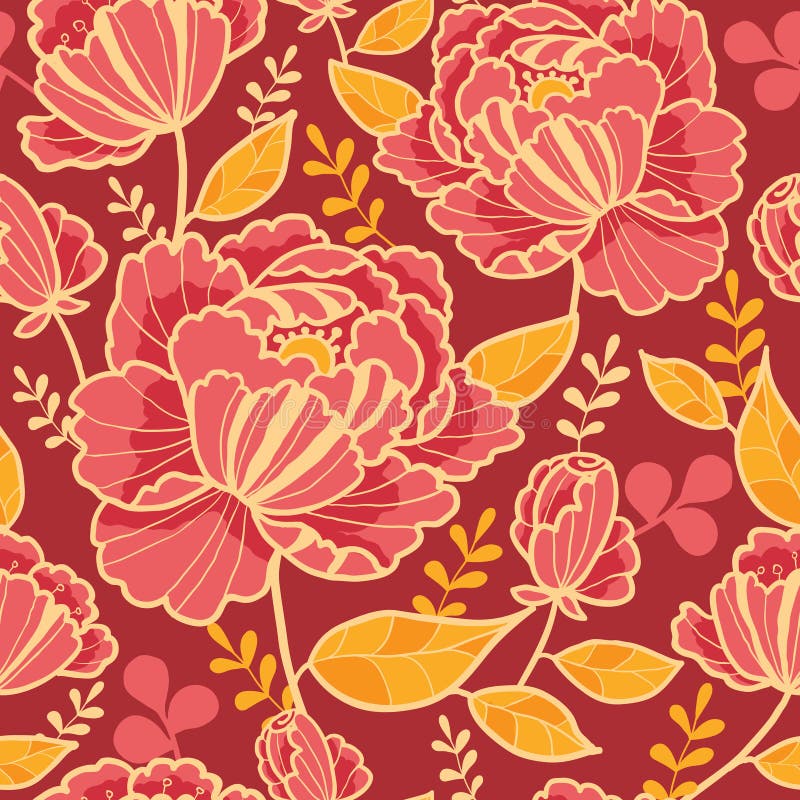 Or et fond sans couture de modèle de fleurs de rouge illustration stock Or et fond sans couture de modèle de fleurs de rouge illustration stock