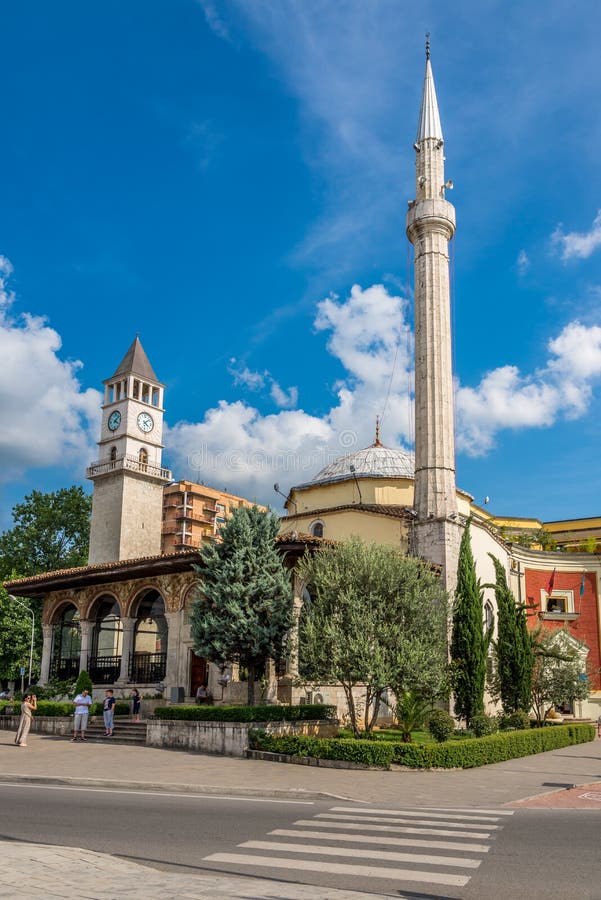 Et Hem Bey Mosque and Tirana Clock Tower. Editorial Photo - Image of ...