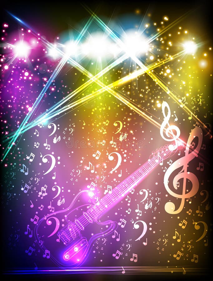 Etapa de lumină și chitara și nota royalty free illustration