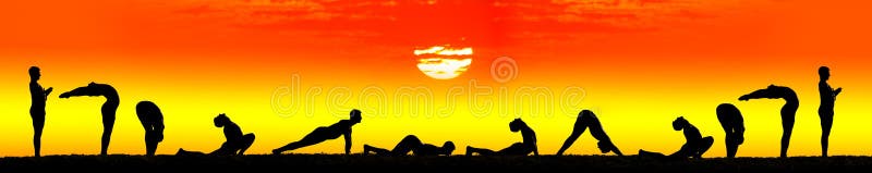 Etapas da saudação namaskar do sol do surya da ioga imagem de stock royalty free Etapas da saudação namaskar do sol do surya da ioga imagem de stock royalty free