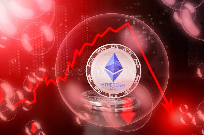 Eter litowy w bańce mydlanej. ryzyka i niebezpieczeństwa związane z inwestowaniem w ethereum lite cryptocurrency. upadek kursu wym obrazy royalty free