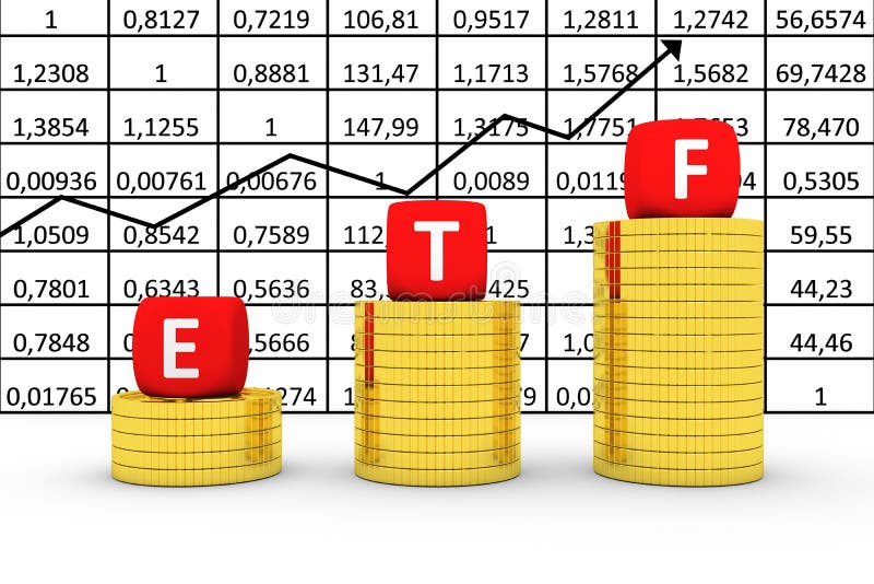 ETF concept business gold coin on the background of quotations