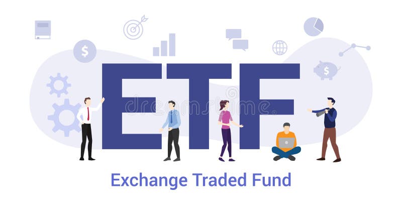 Etf ecchange трейдинг концепция фонда с большим словом или текстом и команда людей с современным плоским стилем - вектор иллюстрация вектора