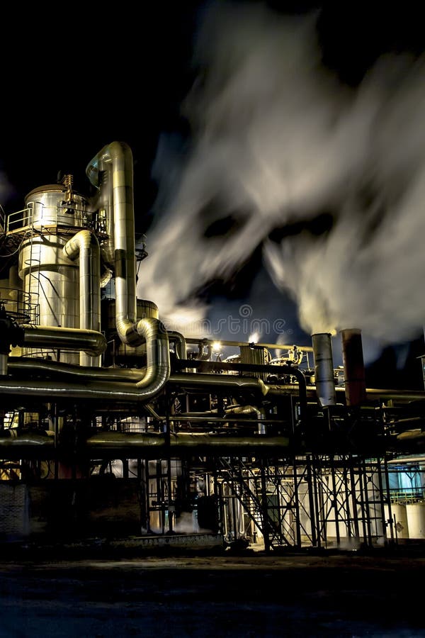 Ethanol Manufacturing Plant at night