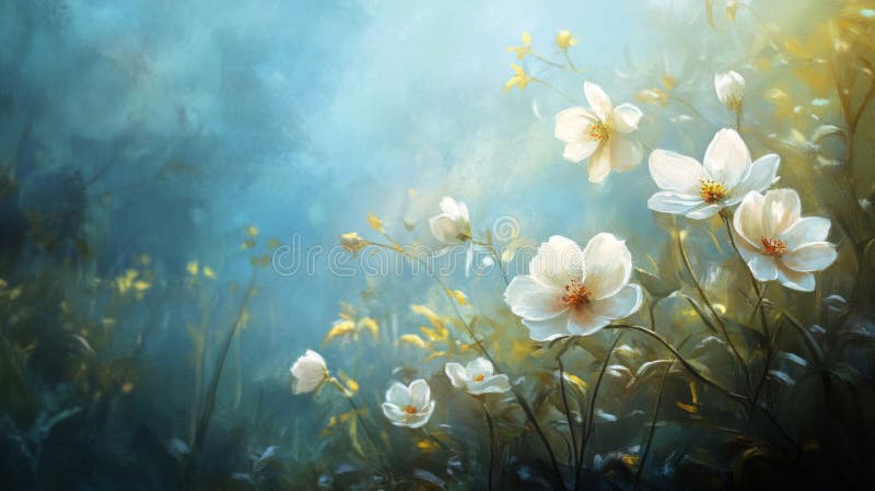 Etheral White Flowers in a Misty Garden vektor illustrationer