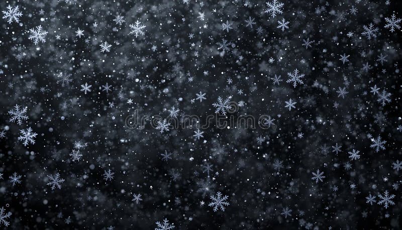 Etheral Winter Snowfall : Gnillande vita snörpor som lätt faller på ett svart luftklot royaltyfri illustrationer