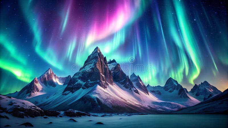 Aurora tereza luminează vârfurile mistice ale munților generând de ai royalty free stock image
