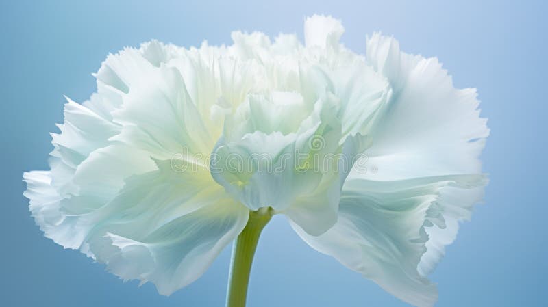 a large translucent carnation on a grayish blue background, presented in a transparent and light style. the close-up shot showcases the soft and graceful form of the flower petals, with distinct veins. the main tones of light green and light yellow create a clear overlay effect, adding to the overall beauty of the image. ai generated. a large translucent carnation on a grayish blue background, presented in a transparent and light style. the close-up shot showcases the soft and graceful form of the flower petals, with distinct veins. the main tones of light green and light yellow create a clear overlay effect, adding to the overall beauty of the image. ai generated
