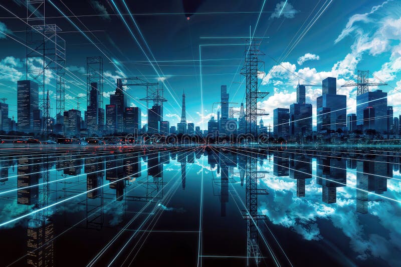 Digital abstract with global connectivity. Generative AI stock illustration