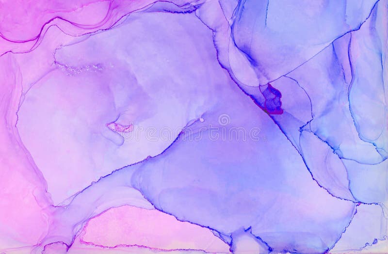 Ethereal fantasy light blue, pink and purple alcohol ink abstract background. Bright liquid watercolor paint splash texture effect