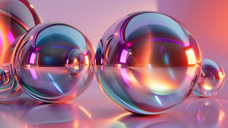 Ethereal Geometry Waves and Spheres Shimmering Chrome Effect on Minimalistic Backdrop 3D Shapes stock illustration