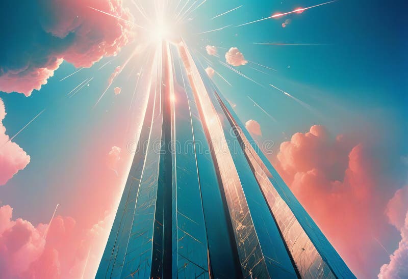 In the ethereal glow of a heavenly time-warped space elevator vector illustration