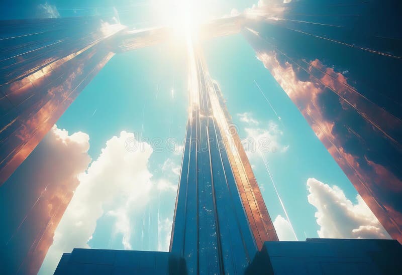 In the ethereal glow of a heavenly time-warped space elevator vector illustration