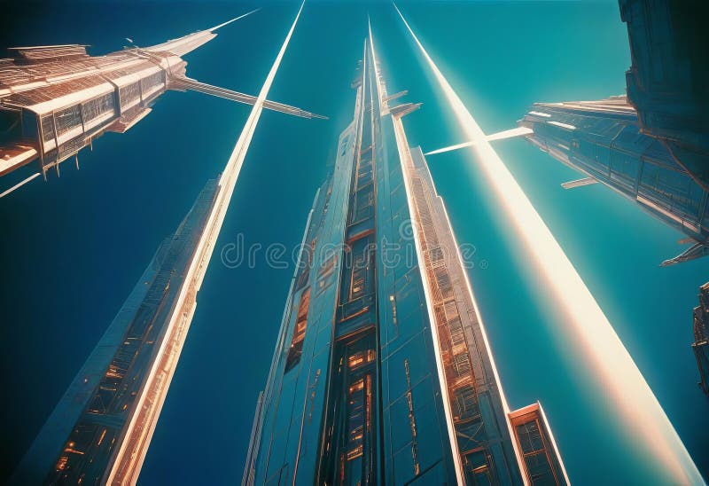 In the ethereal glow of a heavenly time-warped space elevator vector illustration