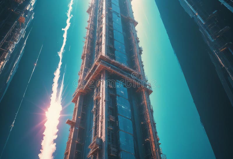 In the ethereal glow of a heavenly time-warped space elevator royalty free illustration