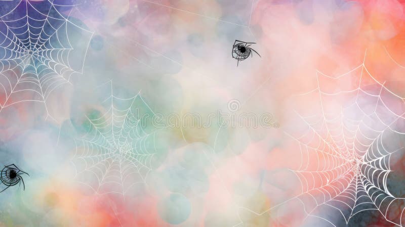 Pastel Halloween background with spiderwebs and eyes. Spiderwebs illustrations